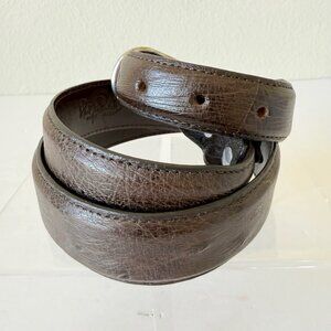 Rod Patrick Mens Smooth Ostrich Leather Belt Dark Brown 1.25” Taper Size 34